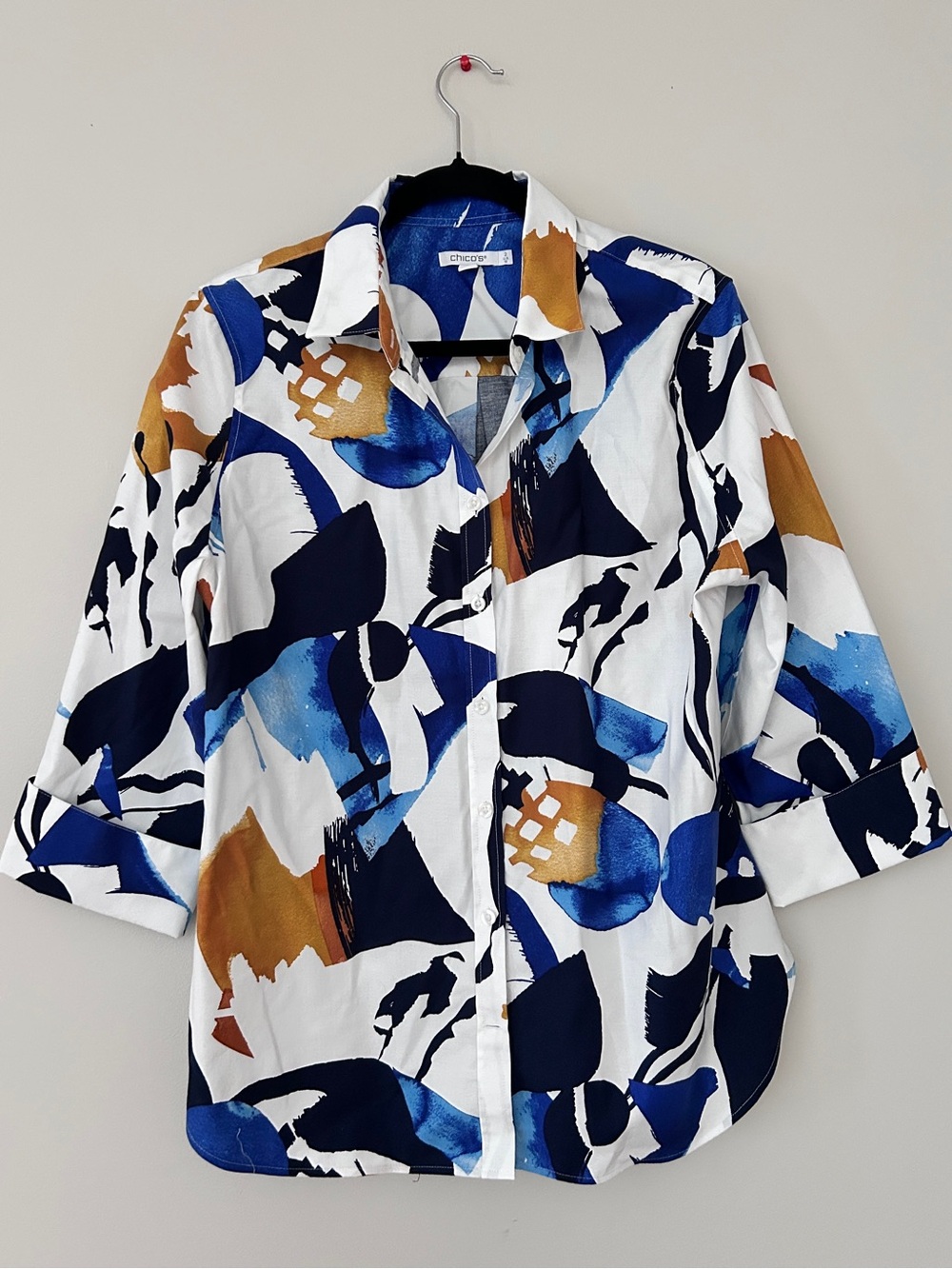 Chico's Blue & White Abstract Print Button-Front Shirt